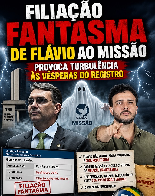 FILIAÇÃO “FANTASMA” AO MISSÃO CRIA TURBULÊNCIA NA CANDIDATURA DE FLÁVIO BOLSONARO