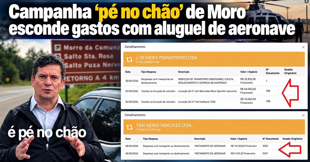 Campanha “pé no chão” de Moro esconde gastos com aluguel de aeronave